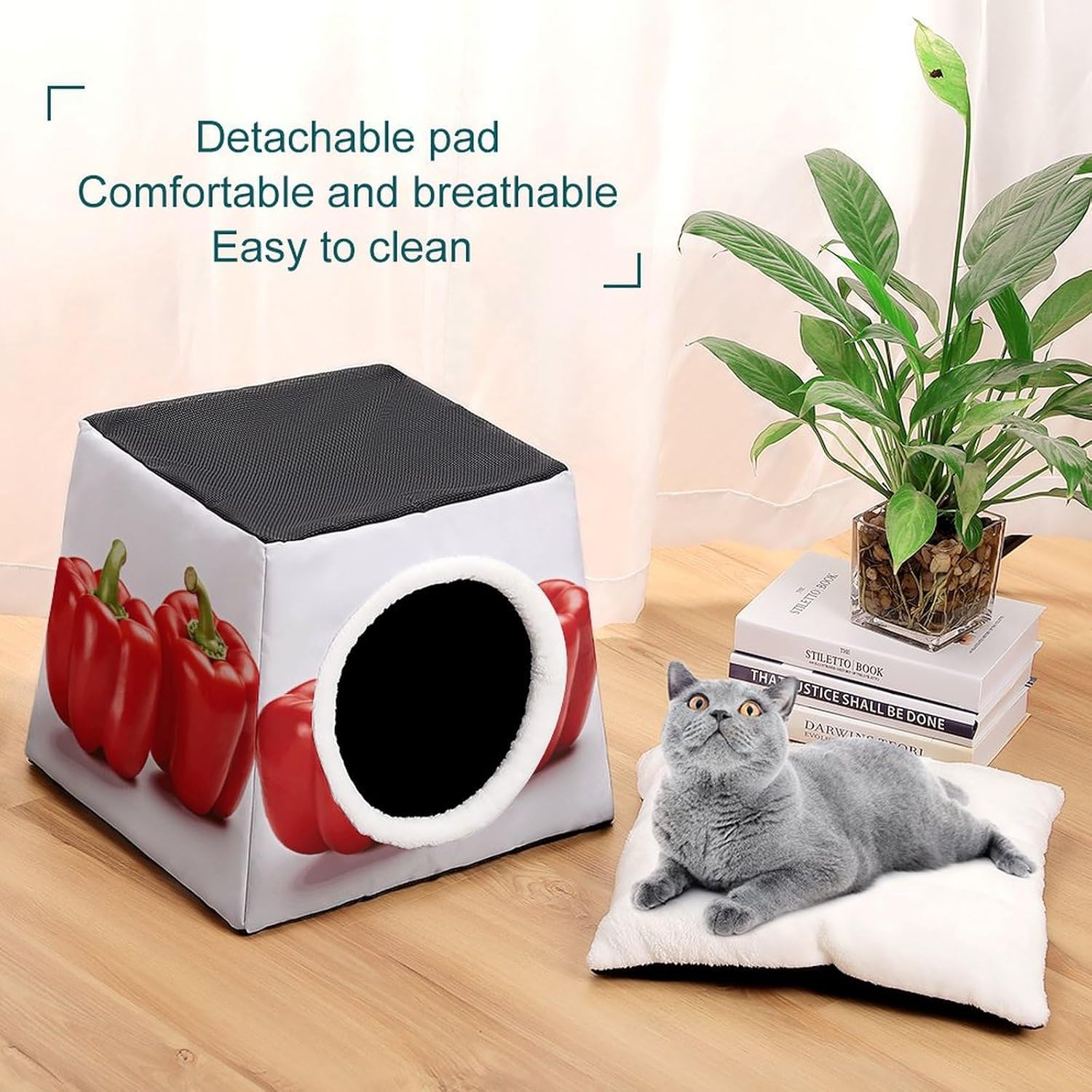 Pet Sleeping Nest Bed, Two Red Bell Peppers Printed Dog House Cat Nest, Winter Pet House are Suitable for Most Cats, Dogs, and Other Small Pets