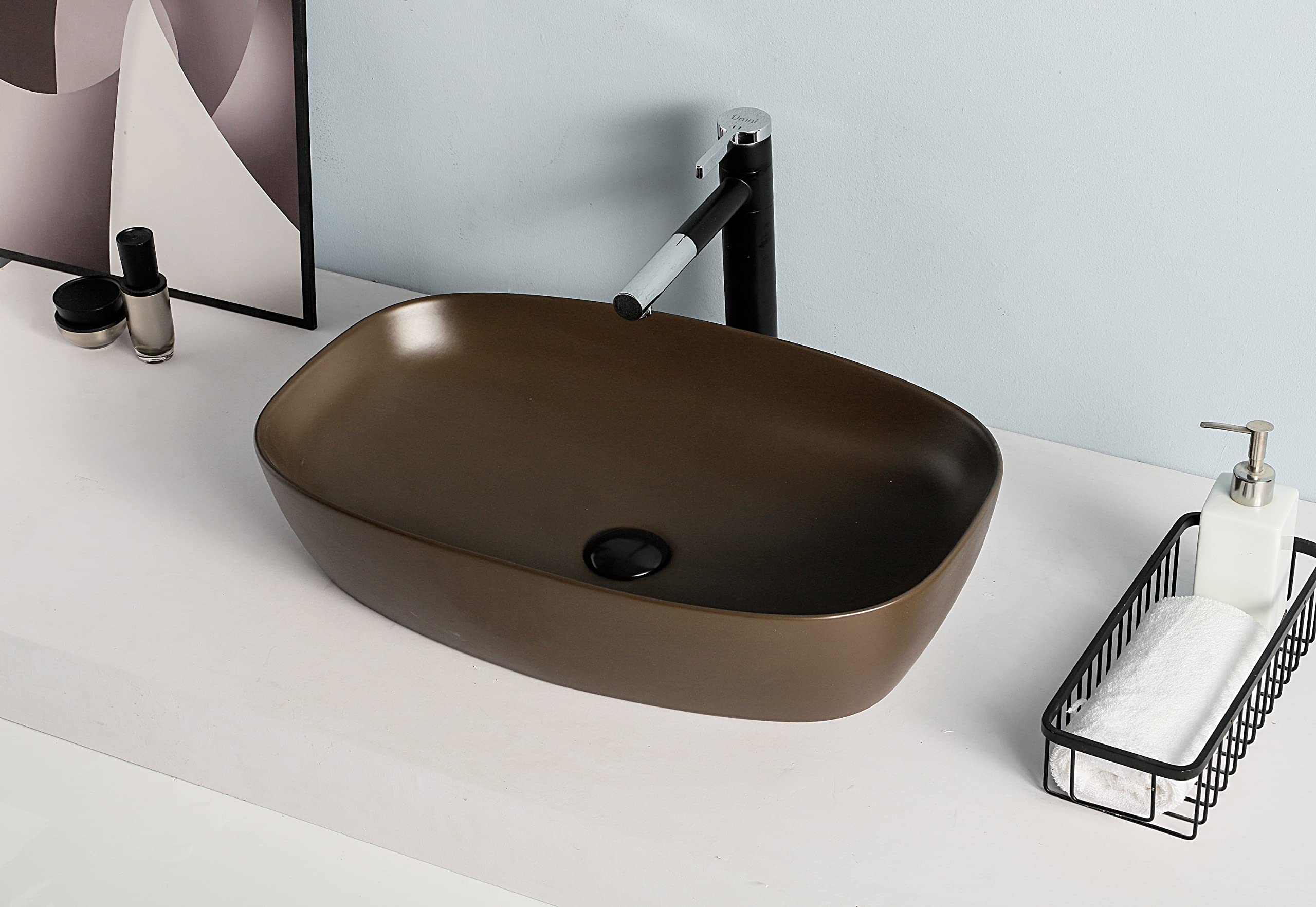 Sulit Ceramic Tabletop Wash basin | Countertop Vessel Sink | Wash Basin over counter For Bathroom Hotel Home (61 cms x 38.5 cms x 13.5 cms) - Brown (B0BS447DY9) Amazon Price History, Amazon Price Tracker