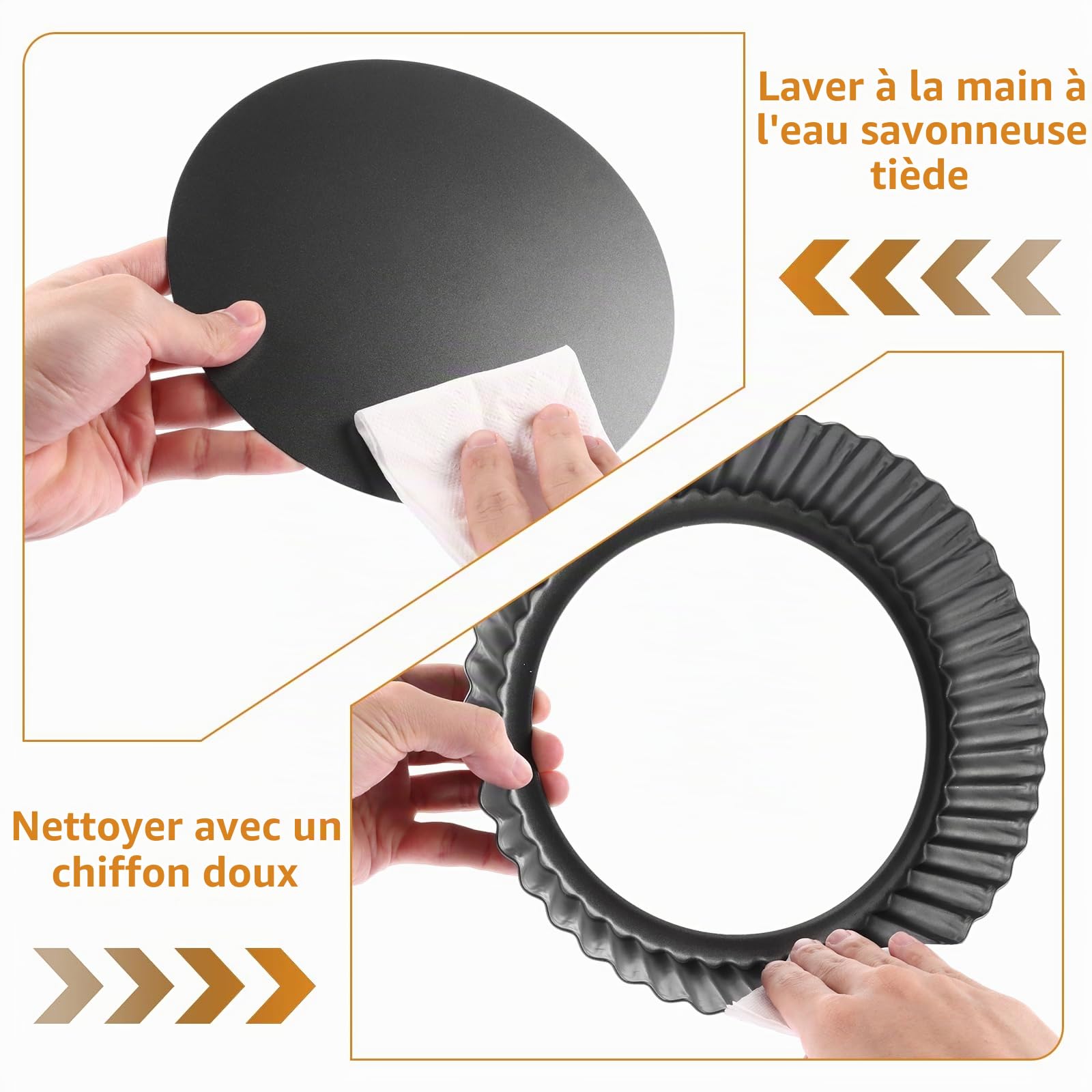 Lot de 2 moules à tarte, ronds, avec fond amovible, 24 x 5 cm, anti-adhésif, avec fond amovible, pour tarte, quiche, tarte