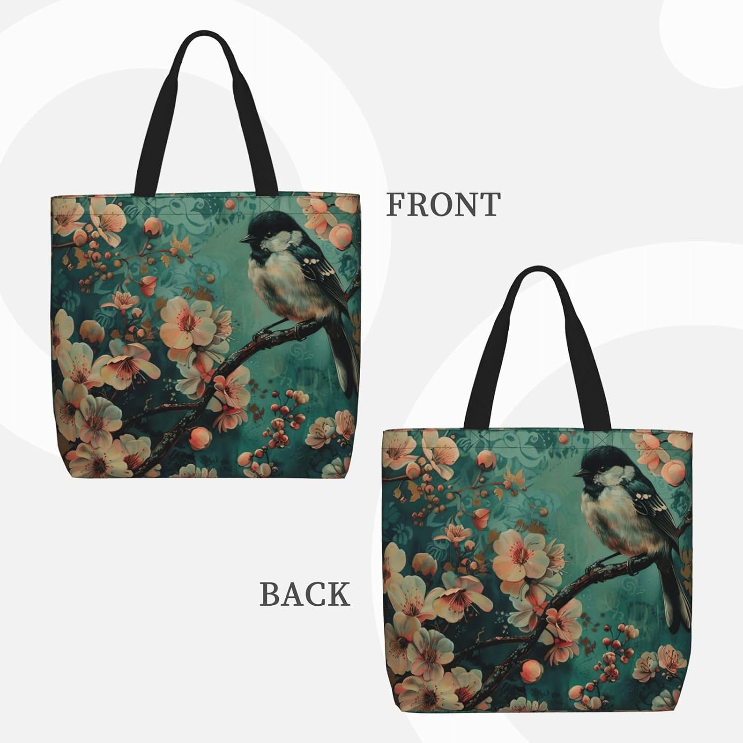 Flower And Bird Art Print Eco-Friendly Tote Lightweight Grocery Bag Daily Commuting Travel Beach Gym Use