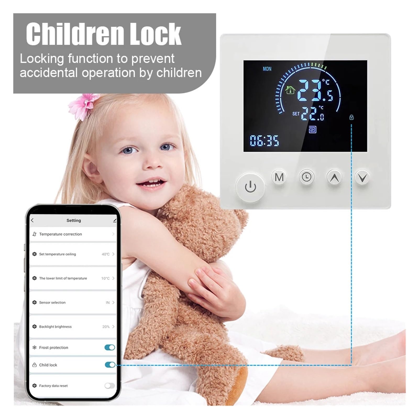 Inteligentny termostat, Inteligentny termostat czujnik NTC dotykowy LCD elektryczne podgrzewanie wody cyfrowy termoregulator programowalny regulator temperatury(ElectricHeating Wifi)