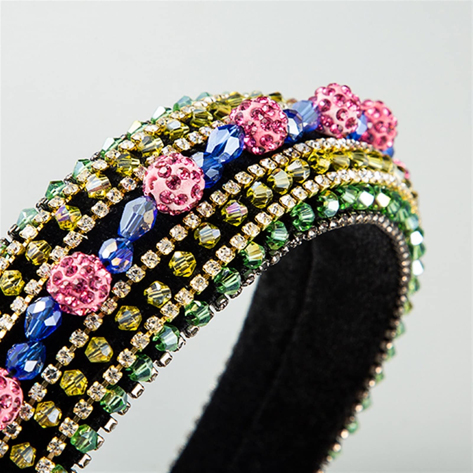 Moda Opaski Crystal Headband Moda Wyściełane Dżetów Zespół Włosów Pogrubienie Szeroko Hairband Hoop Kobiety Dziewczyny Akcesoria do włosów Beaded Headband (Color : Black)