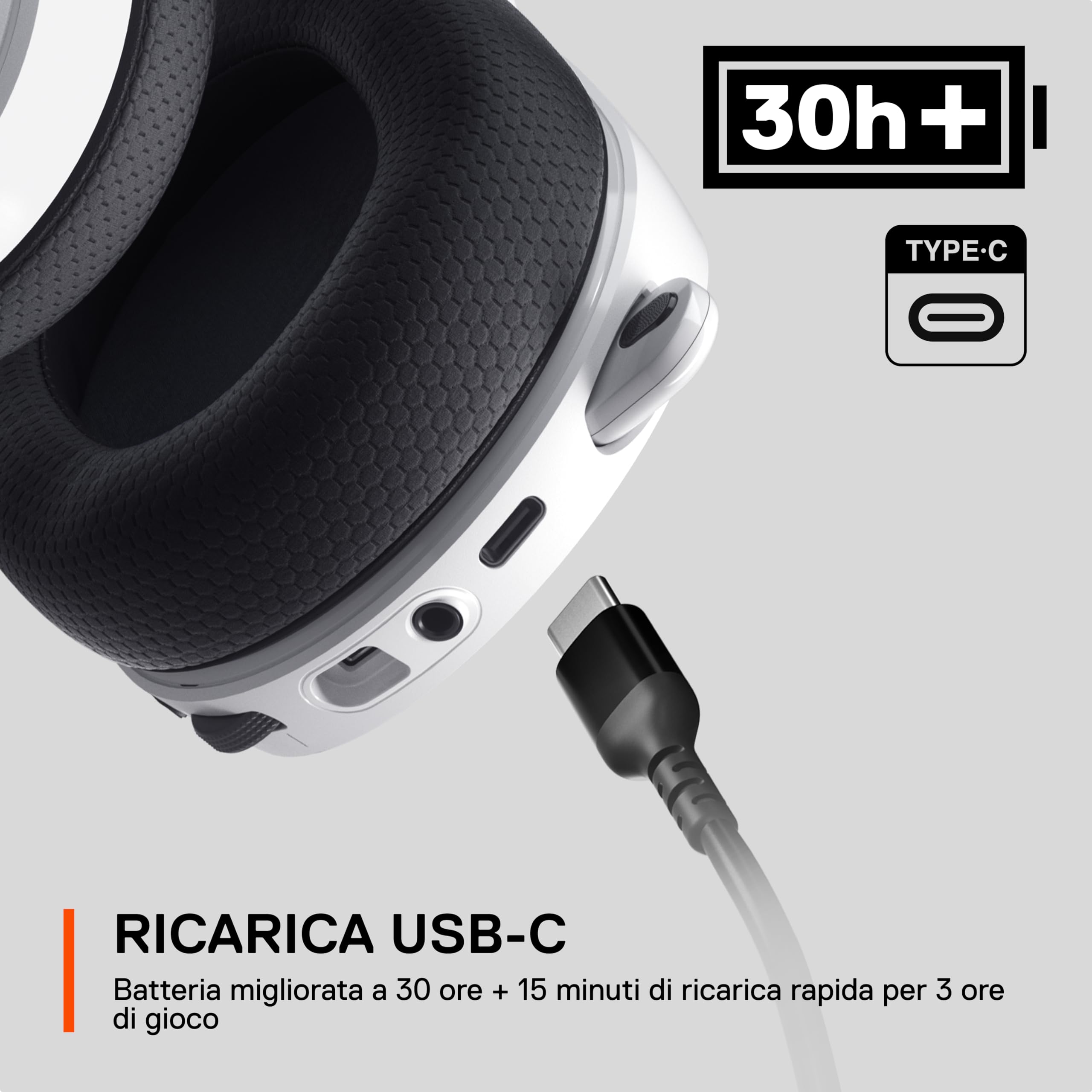 SteelSeries Arctis 7+ - Cuffie da gaming wireless - 2.4 GHz senza perdite - 30 ore di durata della batteria - Per PC, PS5, PS4, Mac, Android e Switch - Bianco