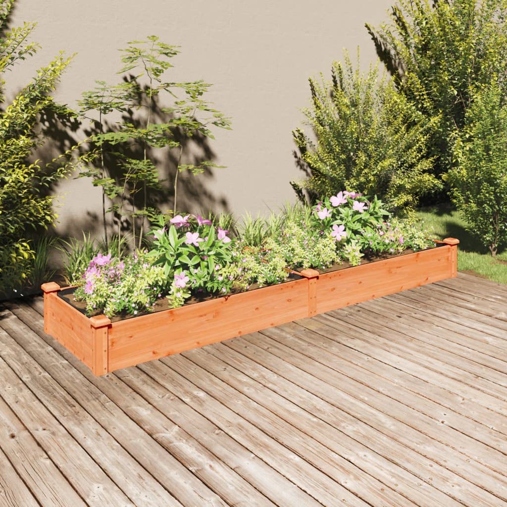 Fioriera Rialzata da Giardino 240x60x25 cm in Legno di Abete | Vasca per orto e fiori con fodera protettiva e fondo aperto per il drenaggio nel giardino o sul terrazzo.