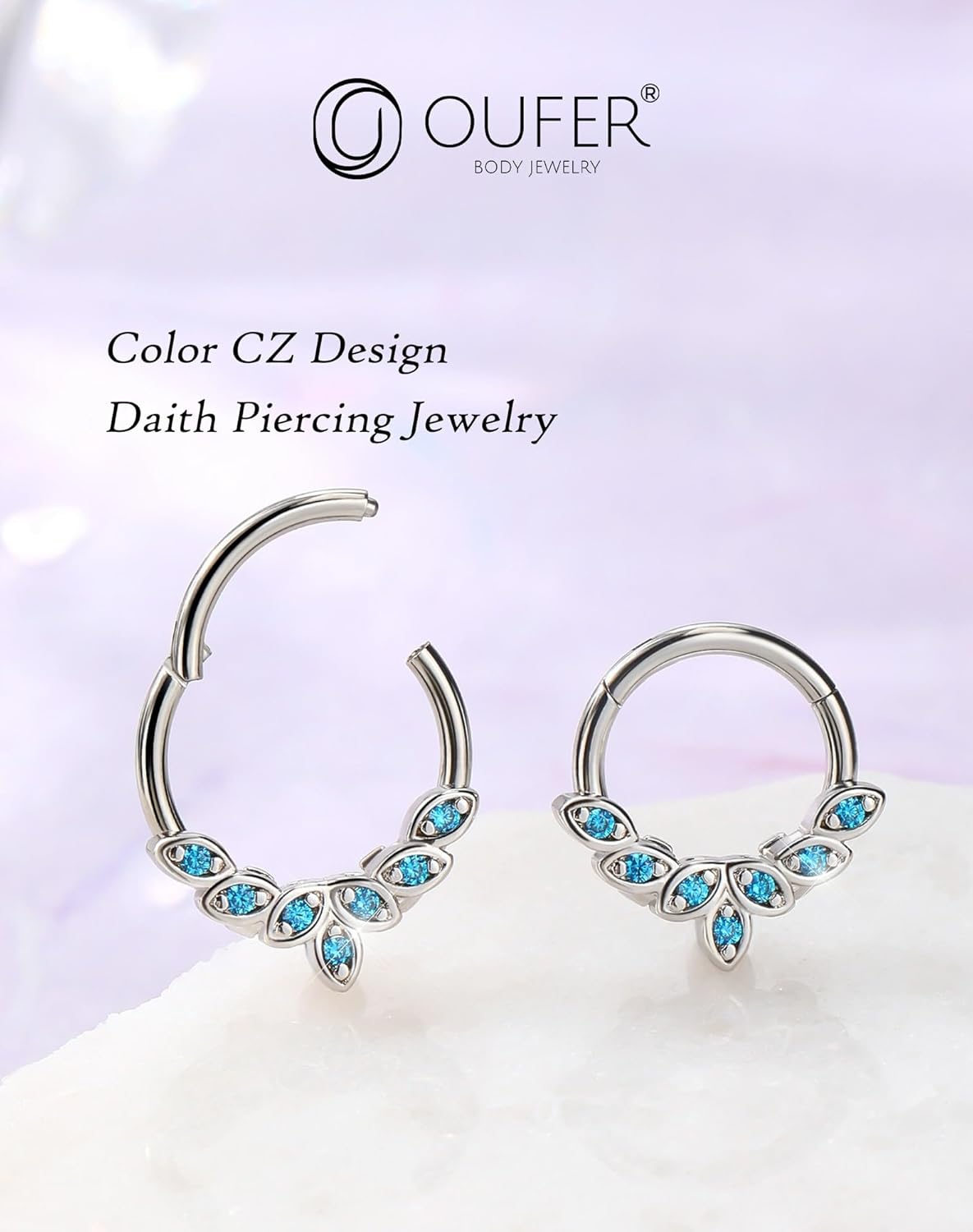 OUFER Septum Rings 16G, 316L Stainless Steel Septum Rings Hoops, Cluster CZ Hinged Segment Daith Helix Piercing Jewelry For Women And Men - Image 3