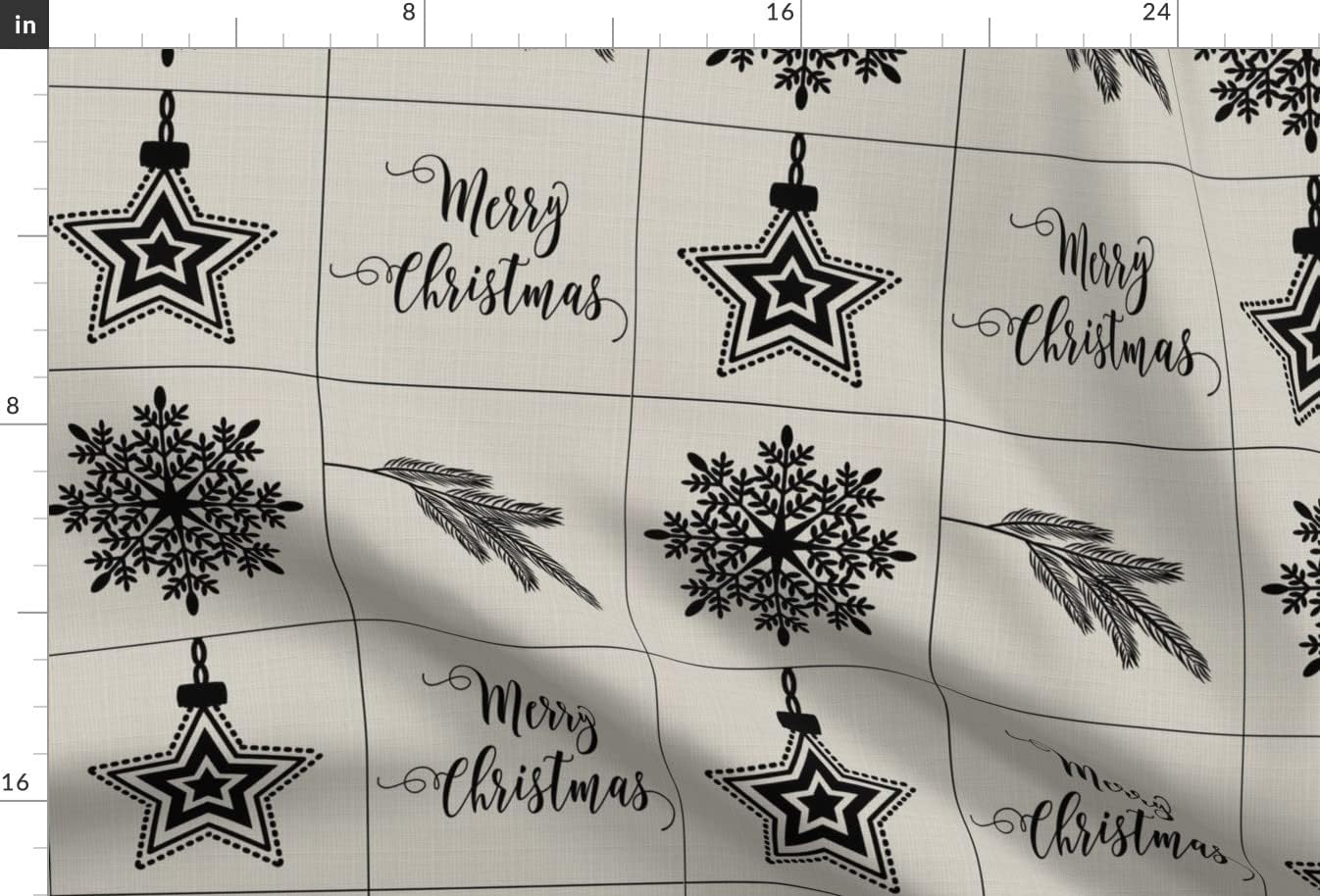 Spoonflower Fabric - Christmas Pine Branch Beige Black Rustic Farmhouse Printed on Upholstery Velvet Fabric Fat Quarter - Upholstery Home Decor Bottomweight Apparel