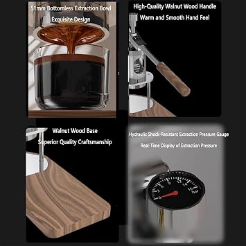 Portable Manual Coffee Machine, Lever Press Mini Manual Espresso Machine With Pressure Gauge, 6-9 Bar, For 51mm Or 58mm Bottomless Portafilter, For Home Travel Camping Office 51mm