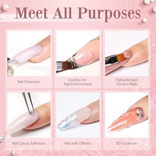 Miniatura 5 de Modelones - Kit de polygel de uñas de 1 onza líquida, 2 unidades, transparente, marrón, con líquido de polygel, kit de iniciación profesional para