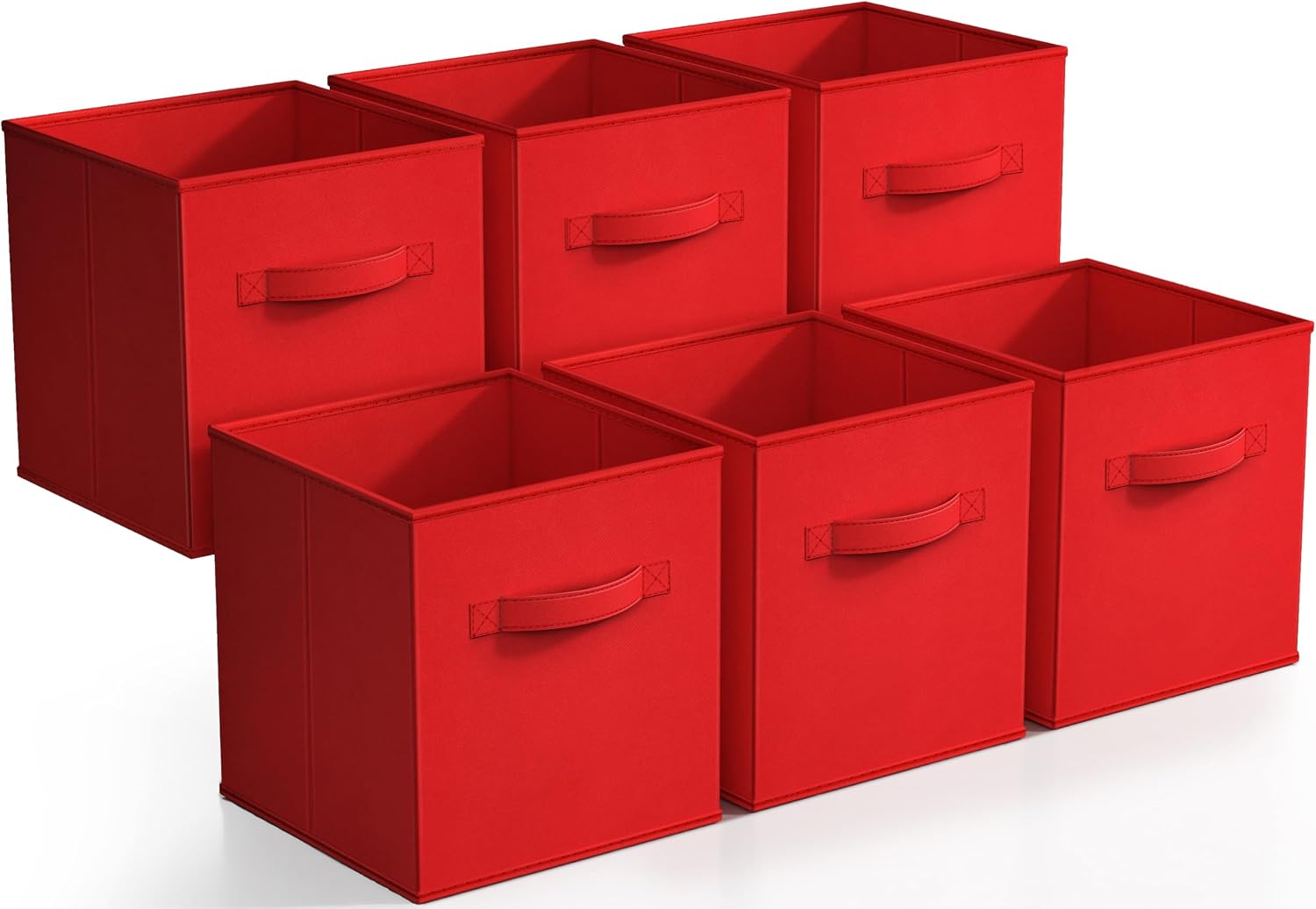 Fabric Storage Cubes, 6-Pack Foldable Bins (11 Inch, Red) | Toy bin with carry handles and collapsible design keeps books, clothes and playroom essentials sorted in cubbies and closets.