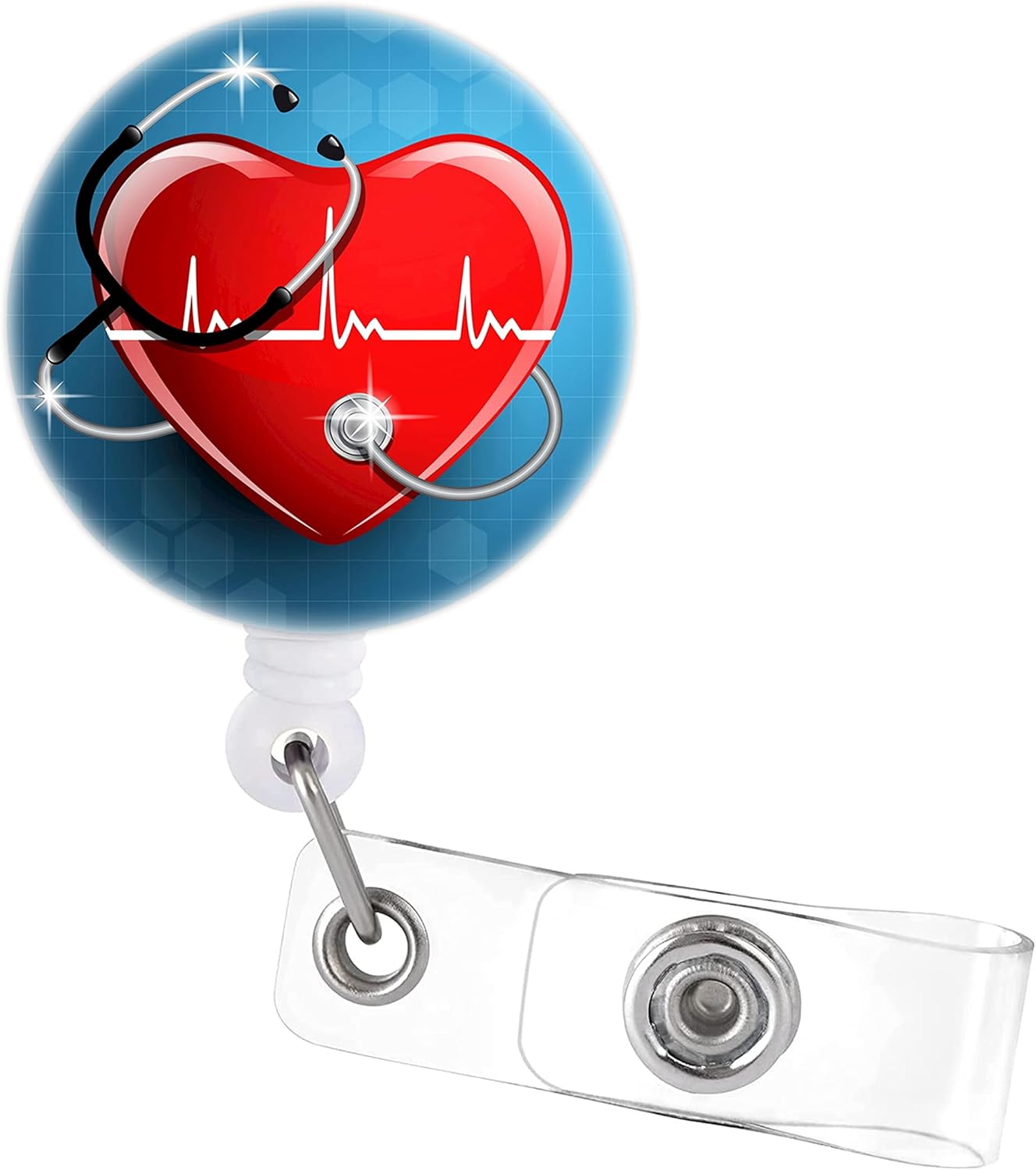Heart Stethoscope Retractable Badge Reel with Swing Clip,Nurse Name Tag