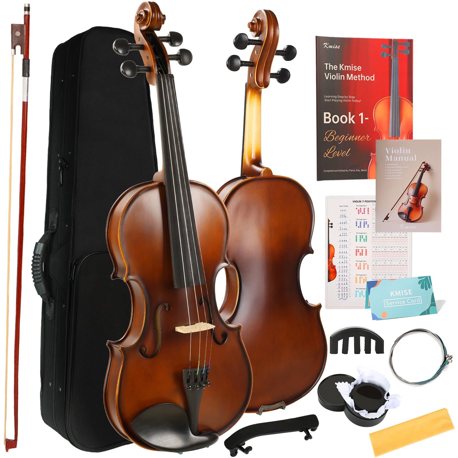 Kmise Kit de démarrage de violon 4/4 approuvé par les enseignants pour adultes, débutants et étudiants, violons acoustiques en bois de jujube robuste, ensemble de violons avec étui, archet, colophane