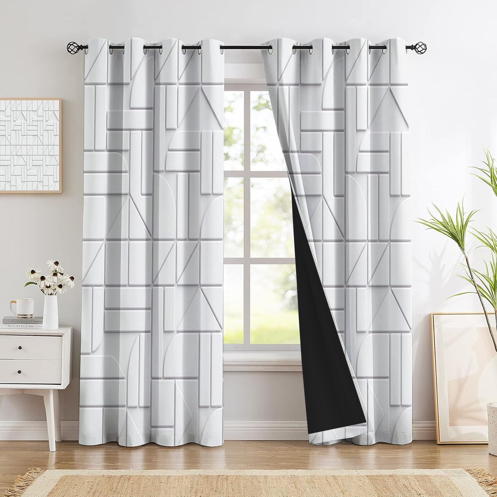 Rideau occultant géométrique 140x200 cm lot de 2 pour salon