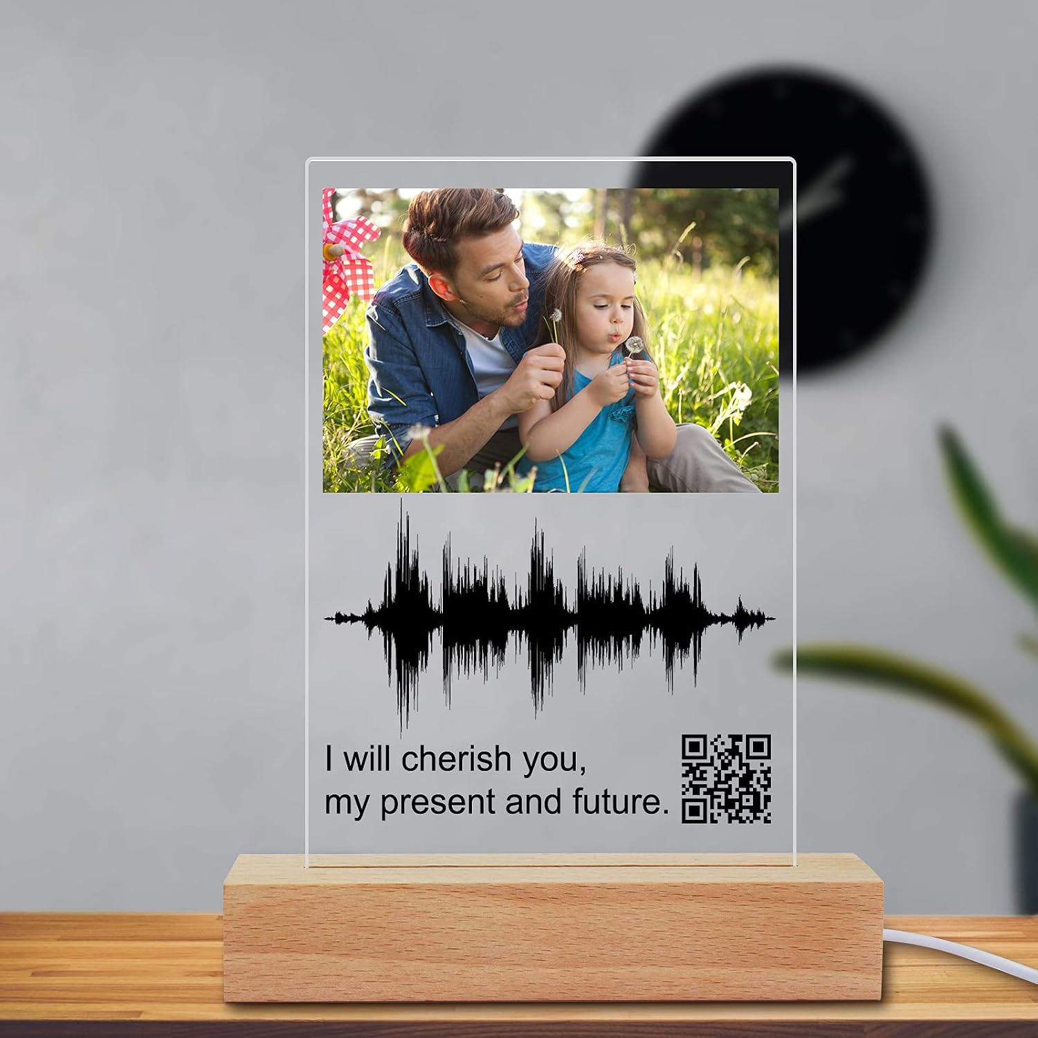 Aolun Soundwave Art Custom Gifts Night Light Scannable Personalized QR Code Glass Picture LED Lamp Customized Gift for Mothers Day,Fathers Day,Valentines Day,Thanksgiving, Christmas