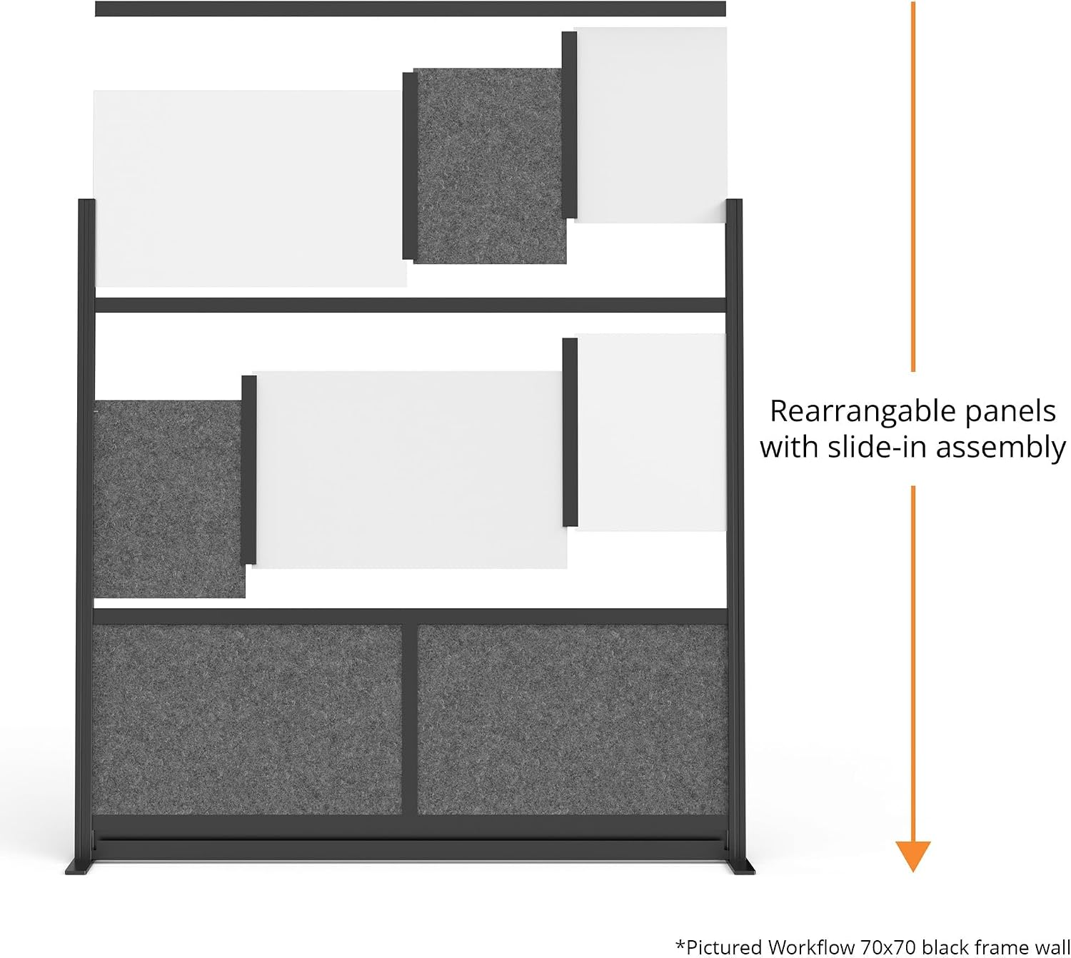 Modular Wall Partition Room Divider Bundle - Gray 70"x48" + 53"x48", 2 Cubicle Walls, Hinge & Casters for Flexible Office Divider & Room Divider Wall