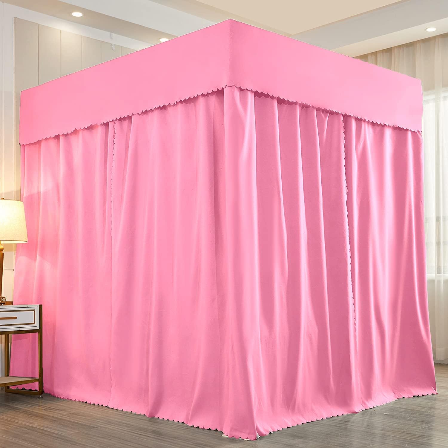 Mengersi Black Four Corner Post Bed Canopy Bed Curtains Sheer Canopy Bedroom Decoration Lightproof (Queen, Black) : Home & Kitchen