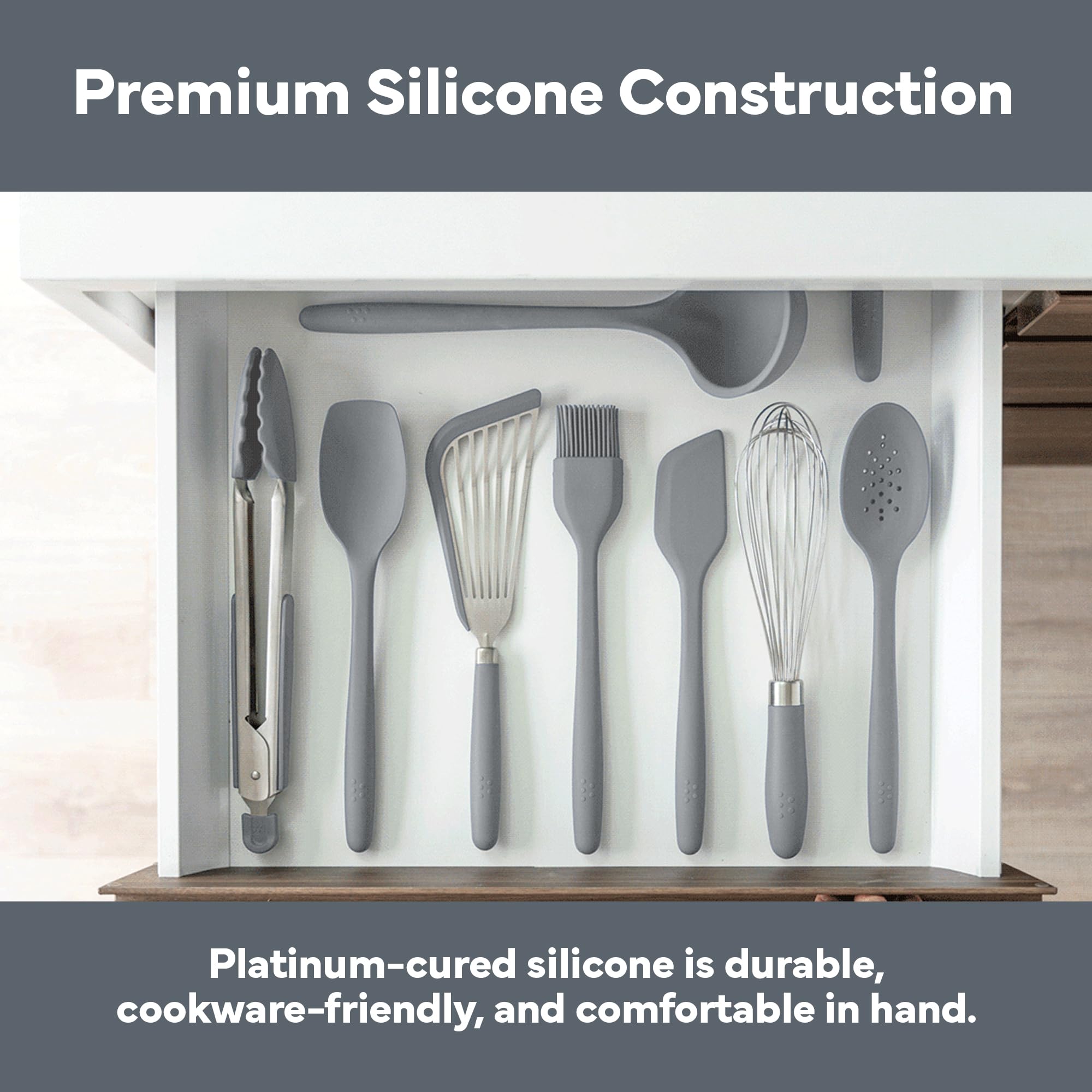 Misen Spoonula - Espátula de silicona híbrida - Espátulas de silicona grandes resistentes al calor para utensilios de cocina antiadherentes, color gris