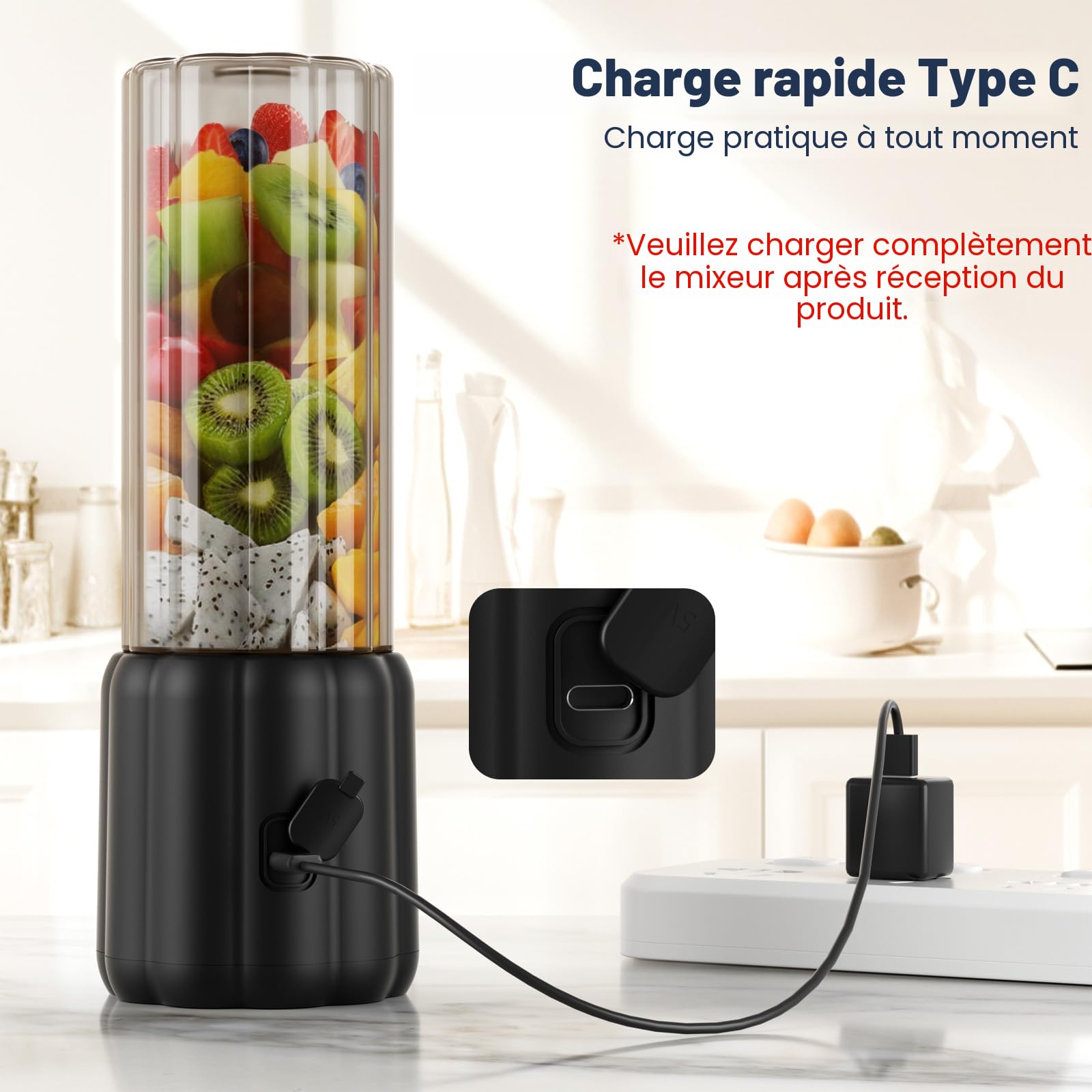 COKUNST Mixeur Portable pour Shakes et Smoothies, 22000 TR/min Puissant avec 6 Lames, 500 ml Mini Blender avec Couvercle de Voyage pour Cuisine, Salle de Sport, Bureau