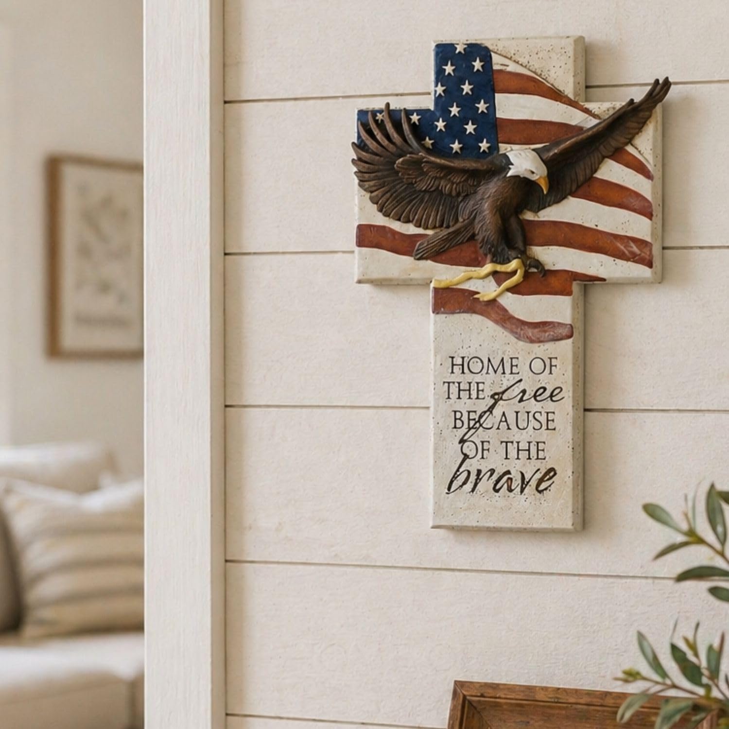 Grace4Joy Patriotic Christian Wall Cross Decor - 8” American Flag Bald Eagle Wall Art, USA 4th of July 250th Anniversary Home Decor