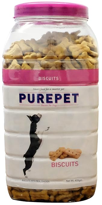 Purepet Mutton Flavour, Real Chicken Biscuit, Dog Treats For All Life Stages - Jar, 455g