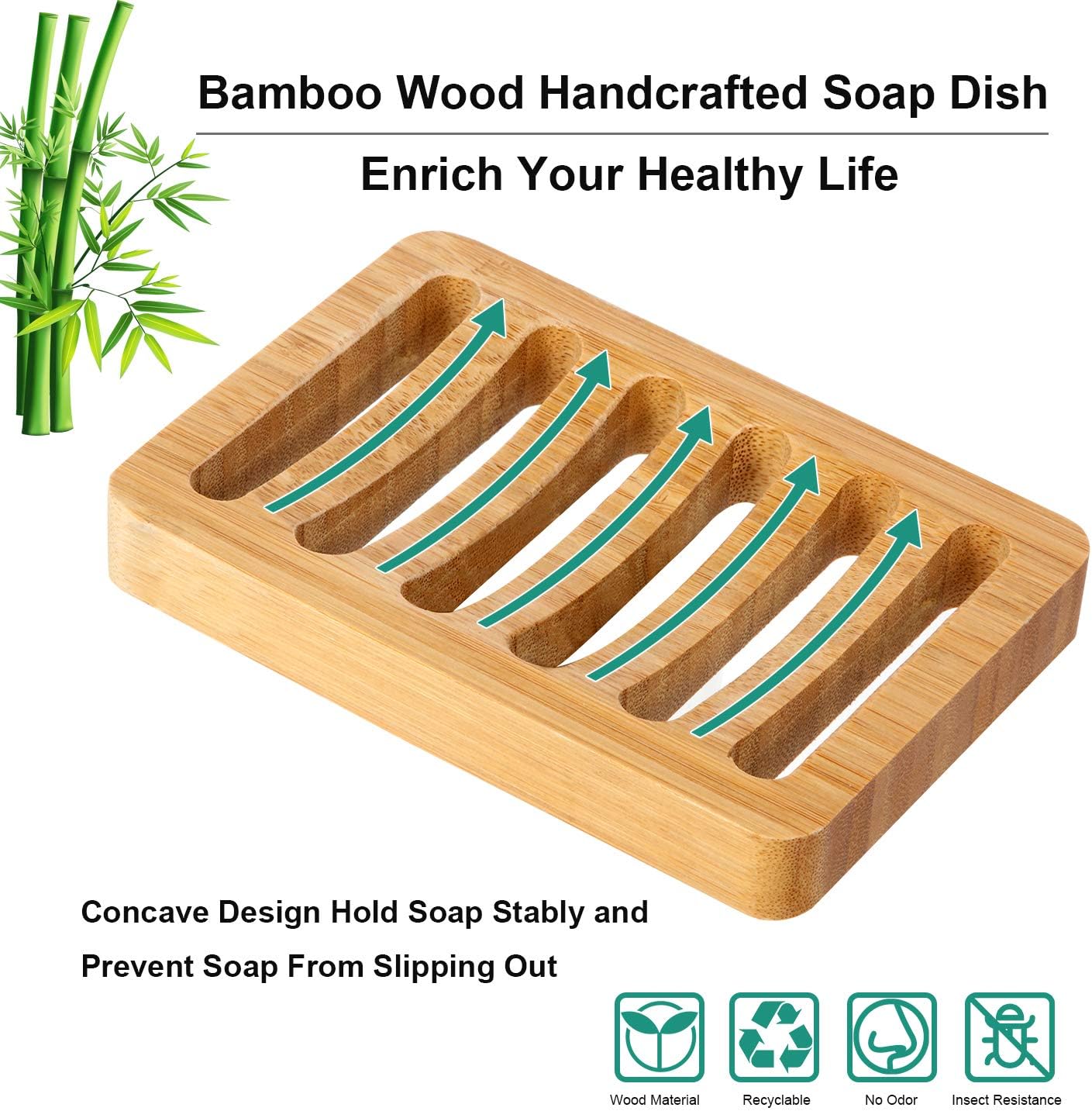 2 Pack Bamboo Wood Soap Dish Holder, Bar Soap Saver Case for Shower, Bathroom, Kitchen, Bathtub, Counter Top, Soap Tray to Keep Soap Dry Clean
