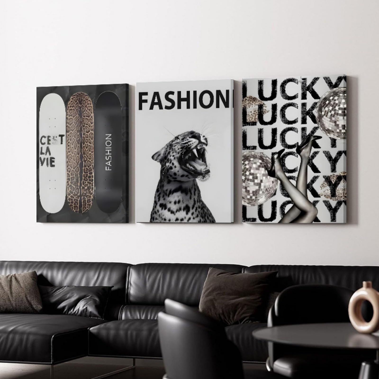 JORCEDI Y2K Poster Set of 3, Fashion Leopard Disco Skateboard Canvas Prints, Aesthetic Wall Art Decor, 21x30, 30x40, 40x50, 40x60, 50x70 cm, Unframed (50x70 cm,A)