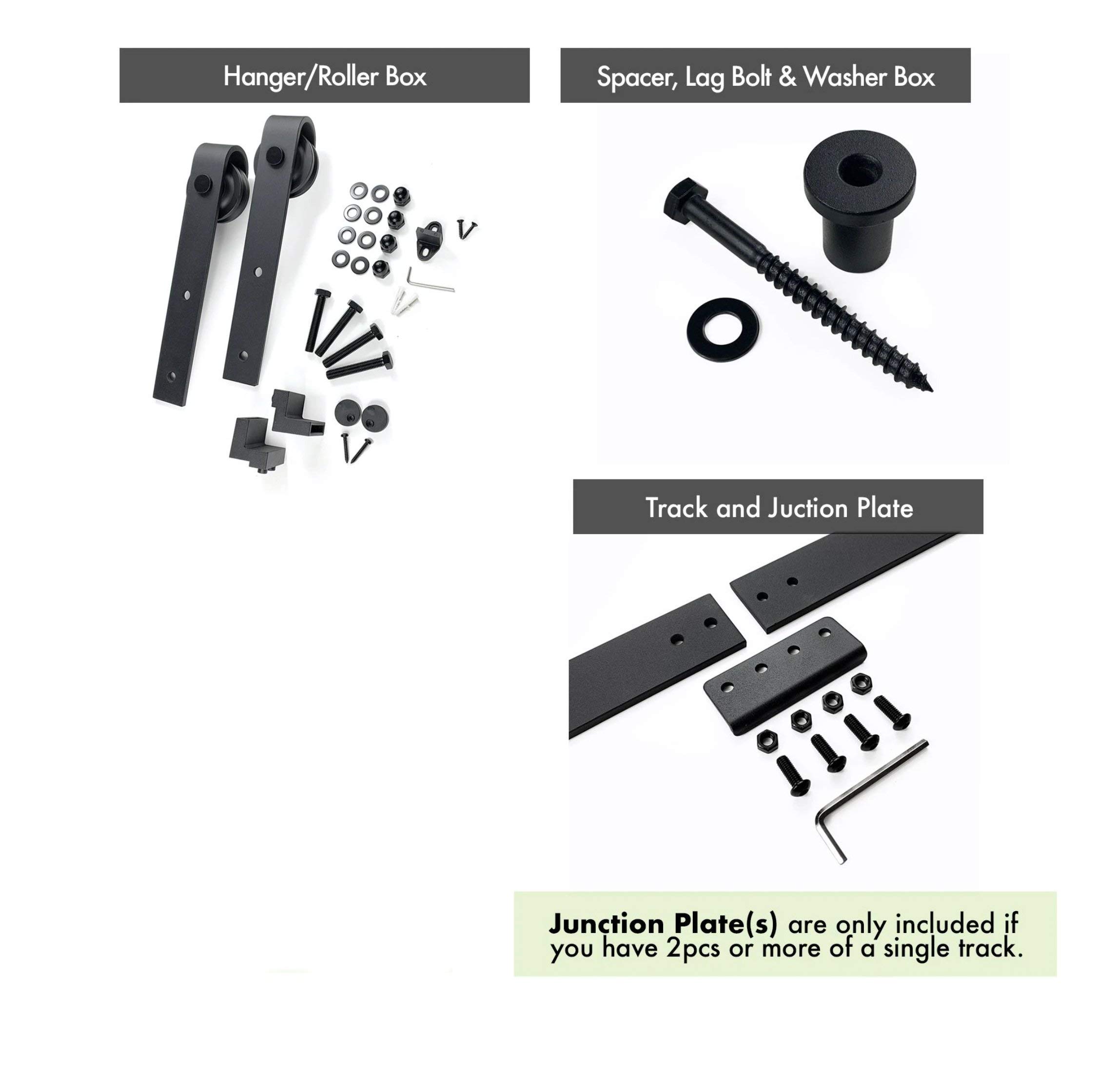 VDOMDOORS Modern Barn Door 24x84 inches Opaque Glass 2 Lites/Sete 6222 White Silk / 6.6FT Rail Track Heavy Hardware Set/Solid Panel Interior Doors