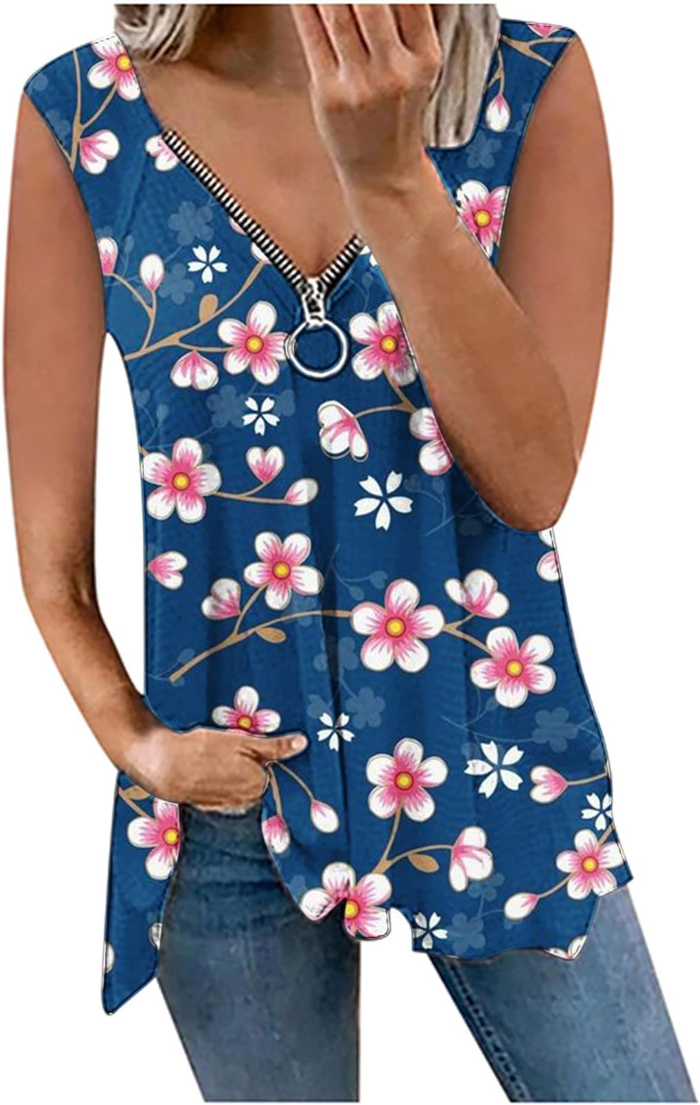 AMhomelyLadies Tops Size 22-24 UK Summer Casual Sleeveless Blouse V Neck Tops Tunic T-Shirt Floral Print Vest Tee Shirt Retro Sweatshirt Cocktail Holiday Clothes Costumes Fitness