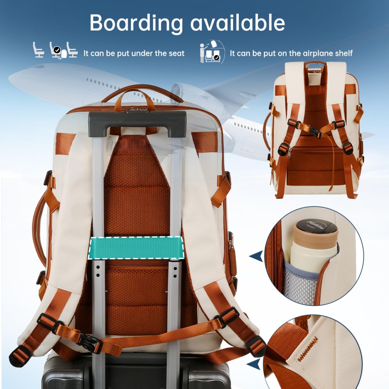 Zaino da Donna per Laptop di Grande capacità, Viaggio in Stile Semplice Affari, Lavoro E Uso Quotidiano-Beige