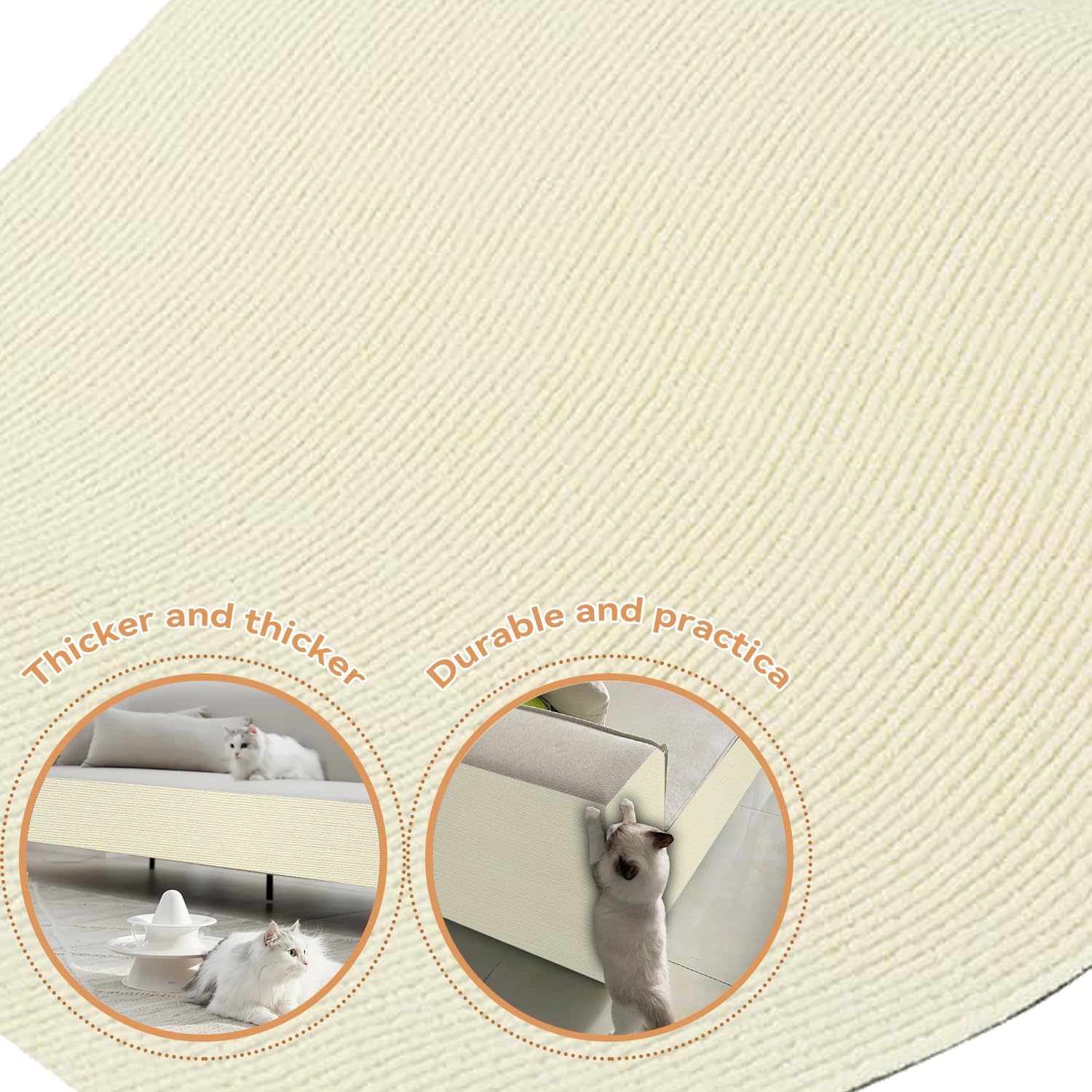 Protezione Divano Graffi Gatto, Tappeto Tiragraffi per Gatti Autoadesivo 100x30cm, Riutilizzabile e Tagliabile, Ideale per Divani, Mobili e Pareti, Tiragraffi divano, Sisal e Moquette (beige)