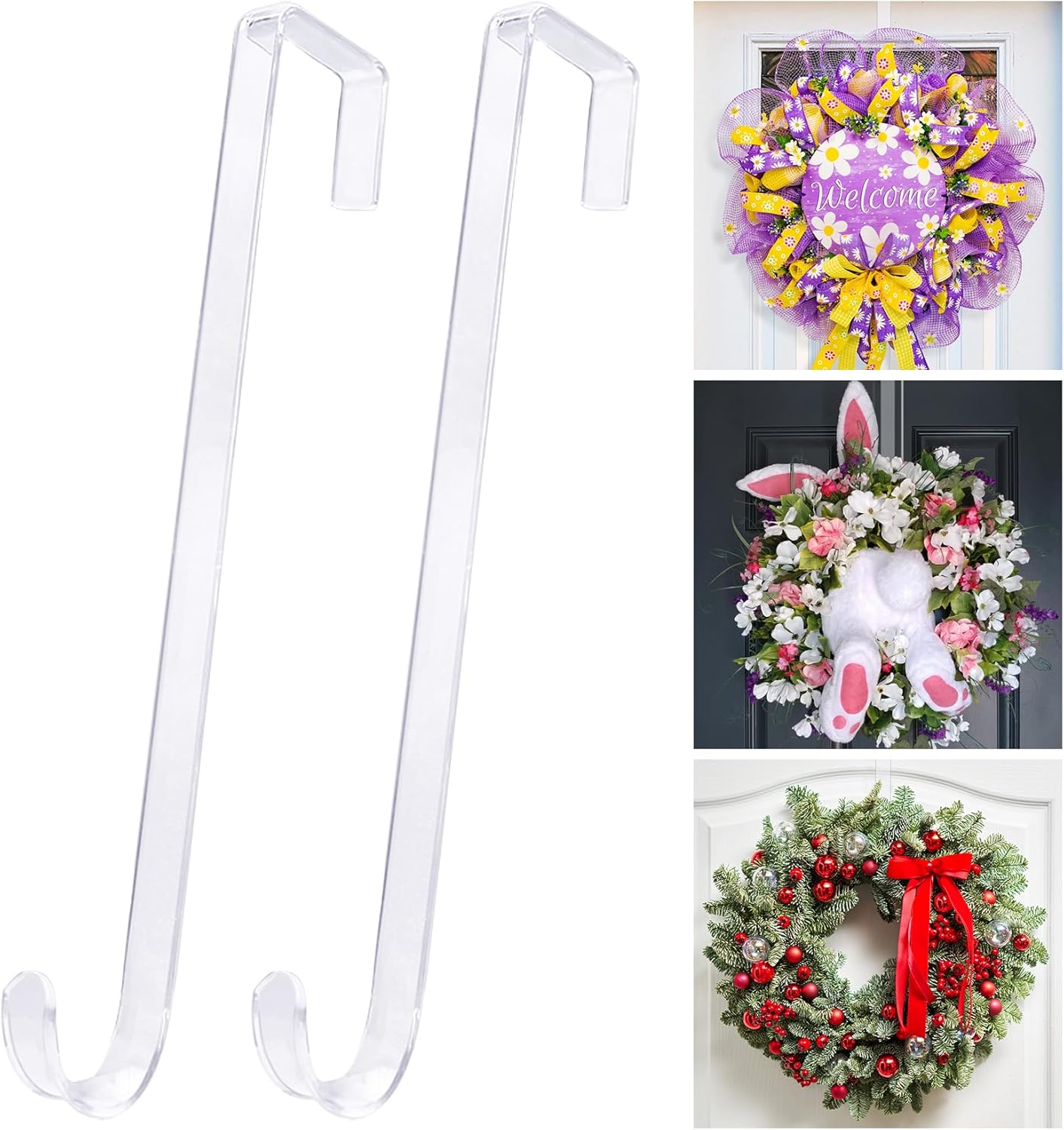 Clear Wreath-Hanr Non Scratch Over The Door Hooks, Easter Halloween
