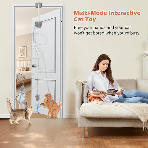 Miniatura 6 de Juguete eléctrico para gatos, diseño de clip de puerta, juguete interactivo para mascotas, recargable, modos duales, rotación de 360 y salto