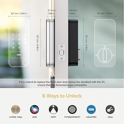 Miniatura 6 de X1 Apple Home - Llave para desbloquear, cerradura inteligente de puerta de entrada sin llave con huella digital, cerradura de cerrojo táctil con