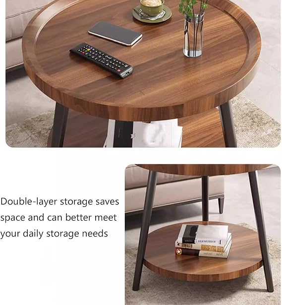Coffee table, round lilla husby wooden coffee table, walnut color, 50 cm