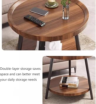Coffee table, round lilla husby wooden coffee table, walnut color, 50 cm