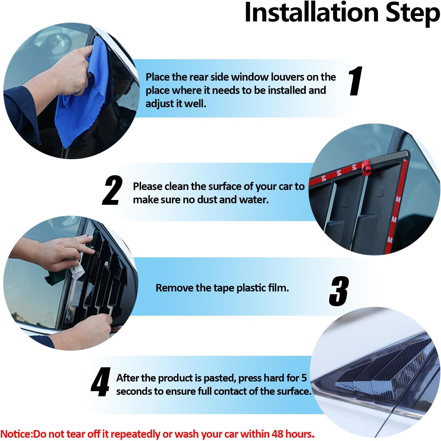 for Hyundai Sonata 2011 2012 2013 2014 Accessories Racing Style Rear Side Window Louvers Side Window Scoop Covers Vent Auto Exterior Decoration Accessories 2PCS(Carbon Fiber)