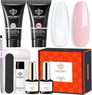 Modelones Poly Nail Gel Kit 30ML 2 Colors Clear Nude Pink Poly Extension Gel With Slip Solution Builder Enhancement Starter Kit Nail Technician DIY Home