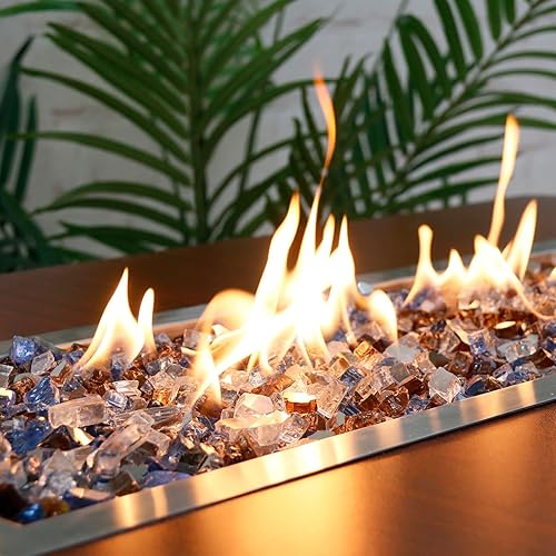 Vista 244 de Grisun Vidrio ignífugo para cuenco de fuego, 1/2 pulgada de alto, 10 libras, brillo reflectante, rocas de vidrio templado para gas natural o Verde