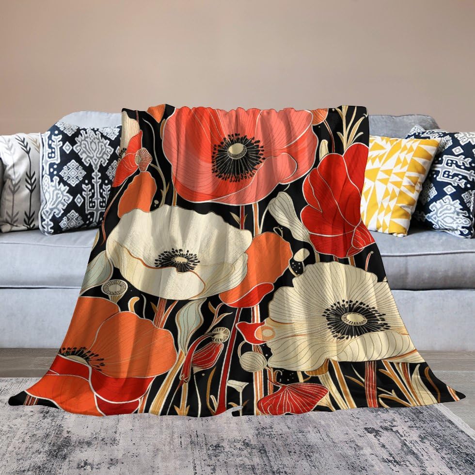 Couverture chaude toutes saisons en flanelle de coquelicot premium
