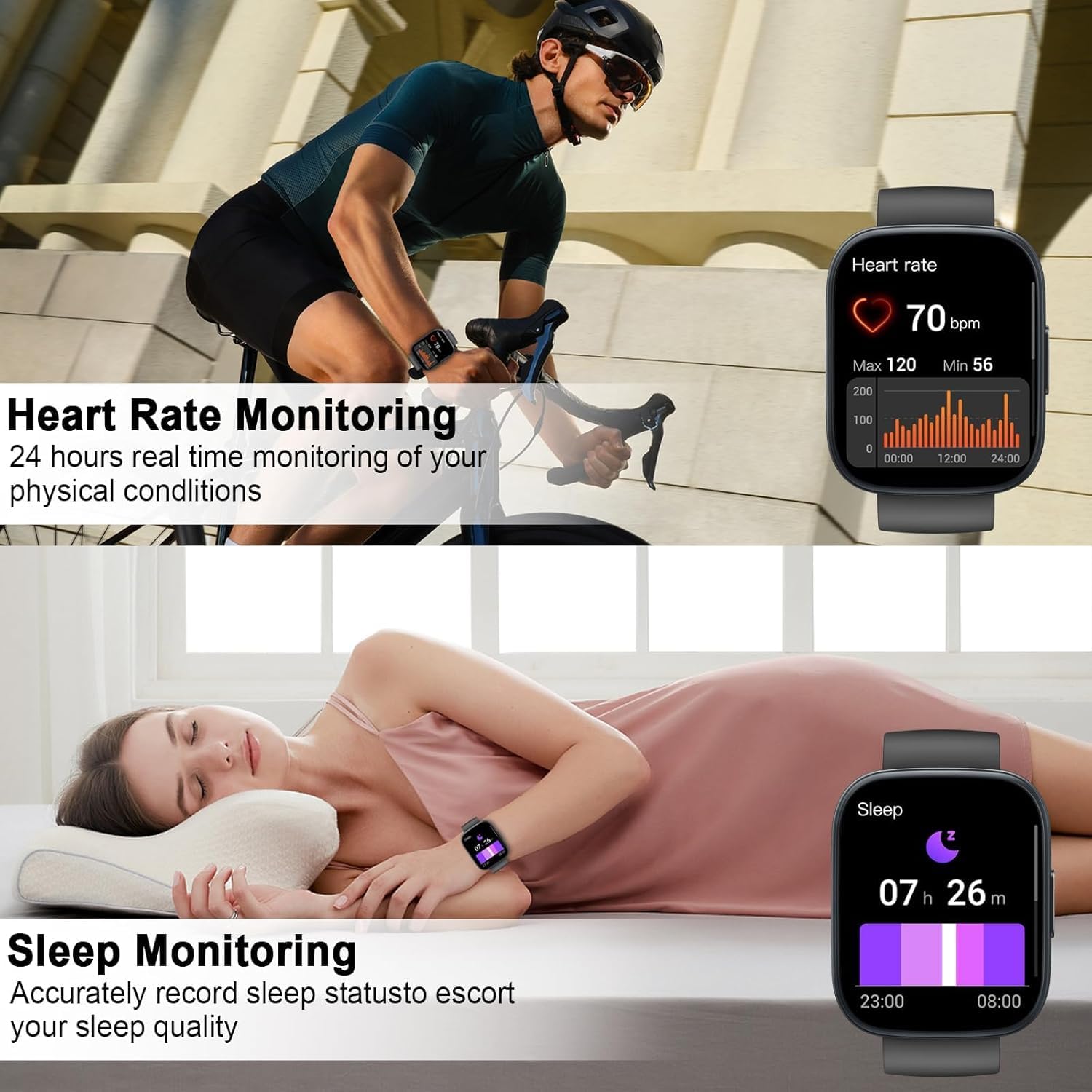 Reloj Inteligente Hombre Mujer con Alexa, 1,83" HD Smartwatch con Llamadas Bluetooth,120+ Deportivos Smart Watch con Pulsómetro/Podómetro/Monitor de Sueño, IP68 Pulsera Actividad para Android iOS