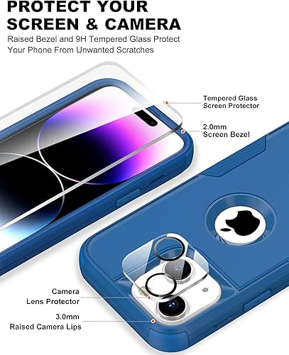 Miniatura 10 de RonShieh Defender - Funda para iPhone 14 con clip para cinturón de funda 2 protectores de pantalla + protector de lente de cámara Funda protectora