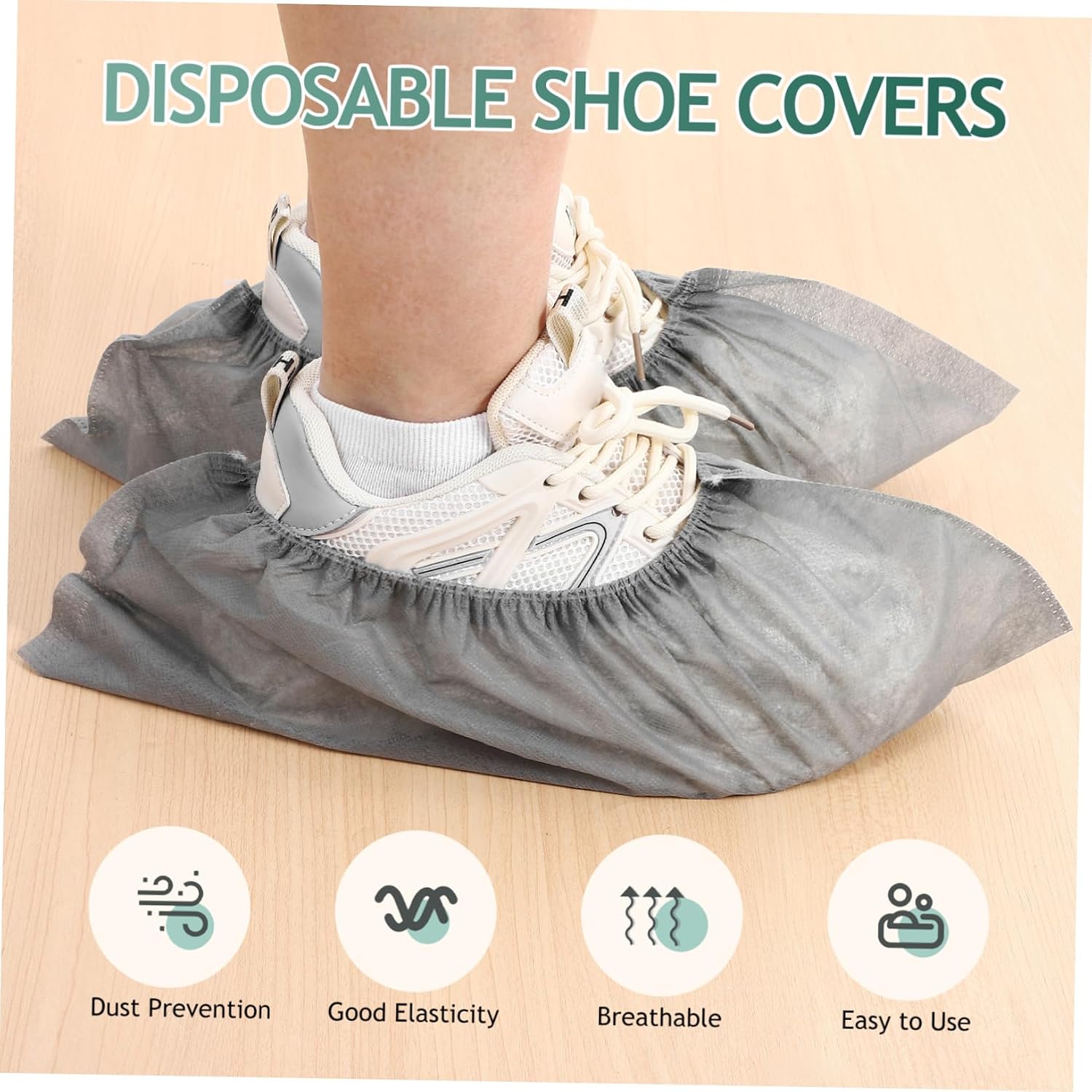 100pcs Disposable Indoor Shoe Covers Breathable Grey Non-woven Booties Comfortable Elastic Shoe Protectors for Offices and Homes