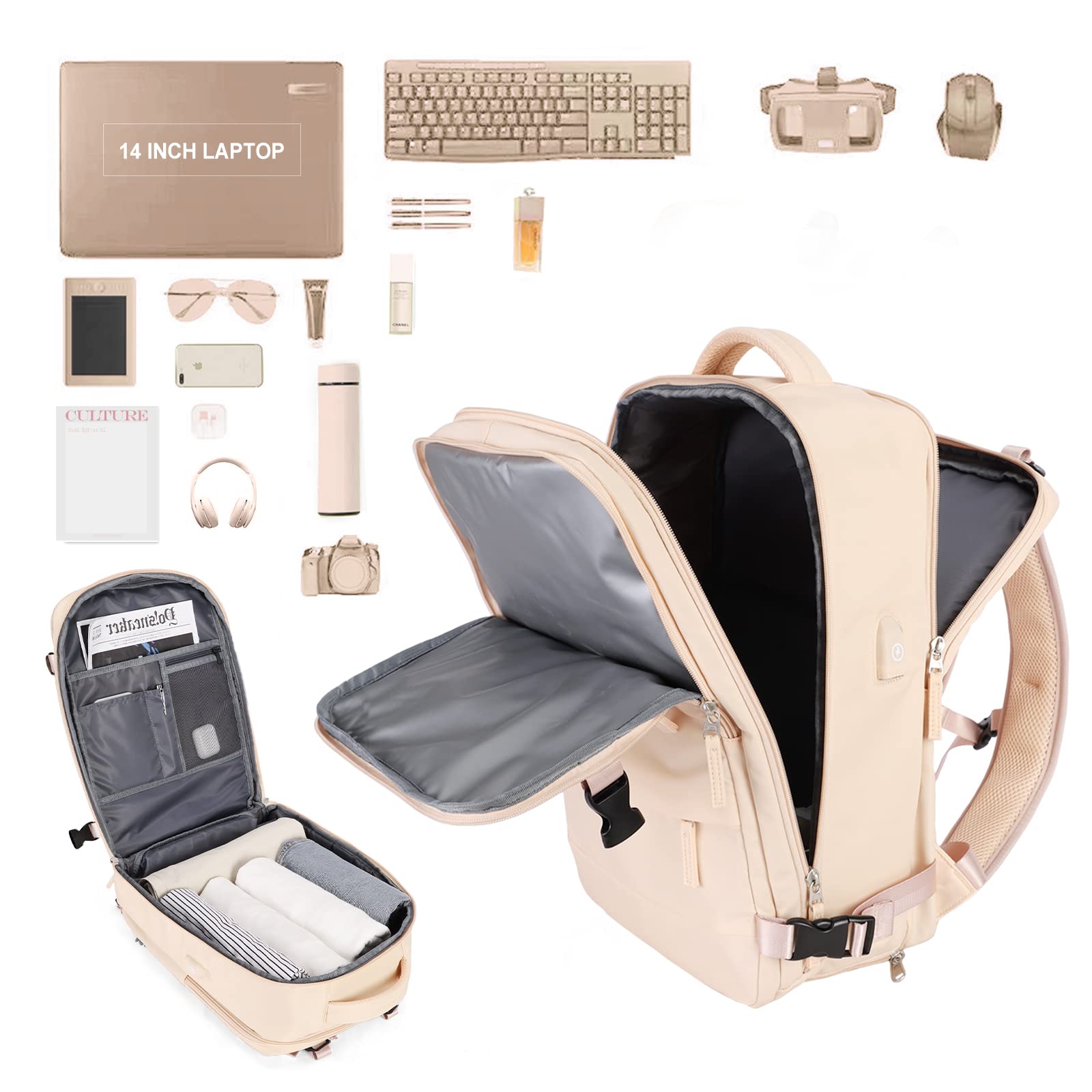 BJLFS Borse da Cabina per Ryanair 40x20x25 Bagaglio a Mano Zaino Borsa Zaino da Viaggio, Zaino da trekking,Zaino Easyjet 45x36x20,Zaino Casual per laptop da 14 pollici per scuola