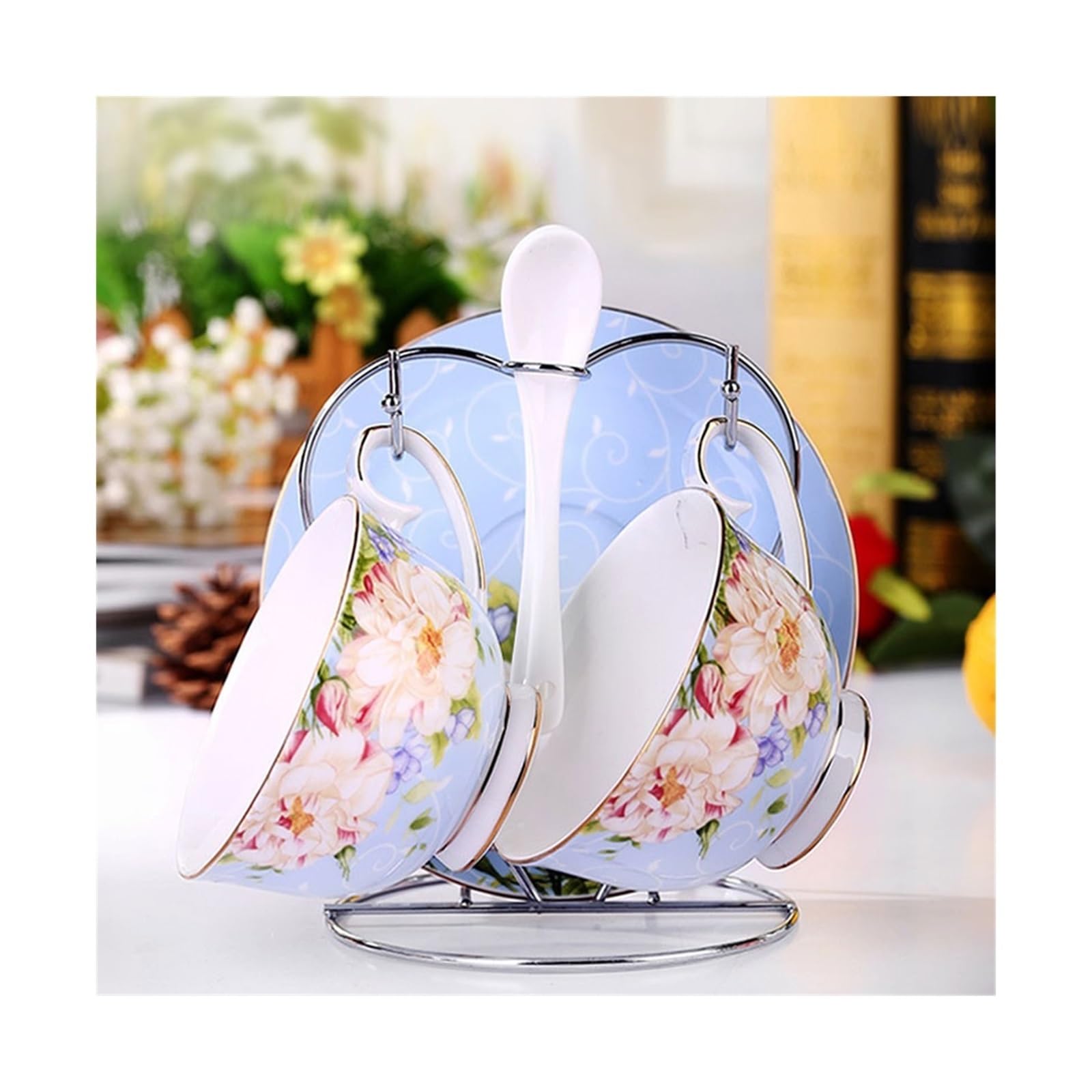 Filiżanki do herbaty angielski porcelanowy zestaw filiżanek do kawy podwieczorek zestaw 2 szt. spodki łyżki darmowy stalowy uchwyt na latte