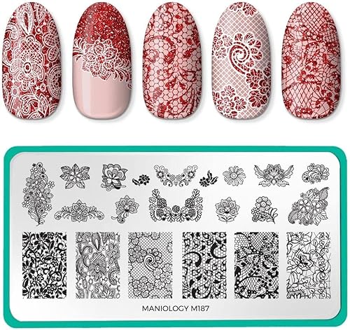 Maniology Sweet & Sultry Nail Stamping Plate  Diseño de arte de uñas bordado y encaje, diseño de manicura atrevido y sexy, patrones de encaje DIY -