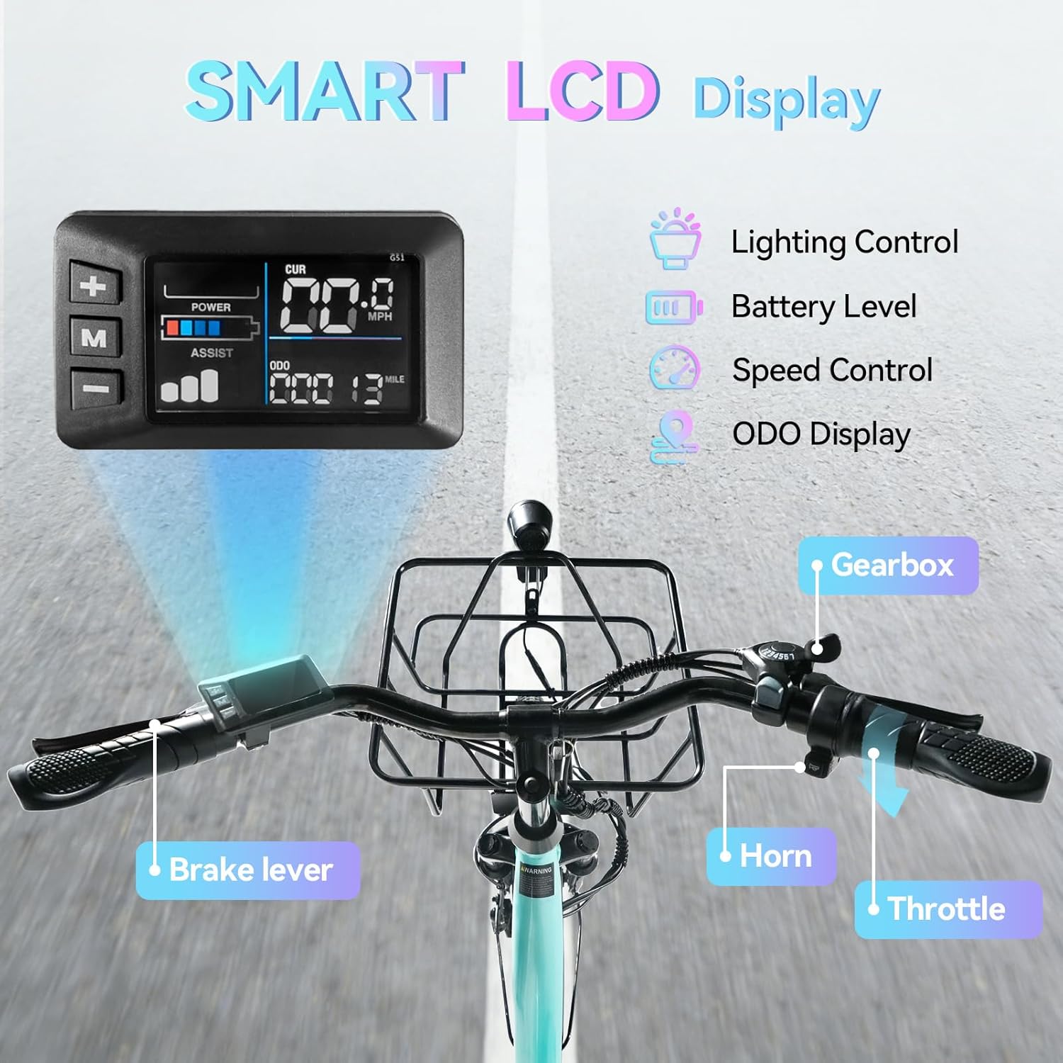 24'' Electric Bike for Adults, Peak 1000W Motor 28MPH, 48V 13Ah Removable Battery 65Miles, Step Through City Cruiser Ebike, Commuter E-Bike with 7-Speed and Front Basket