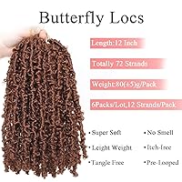Vista 2 de Leeven Mechones de cabello estilo Bob de 12 pulgadas con diseño de mariposa marrón – 6 paquetes de trenzas de diosa desgastadas