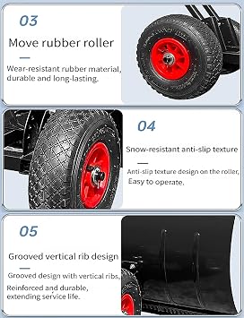 Steel Snow Pusher with Wheels, Adjustable Handle and 5-Angle Blade for Efficient Snow Clearing on Driveways, Paths and Outdoor Areas(Dual-Handle)