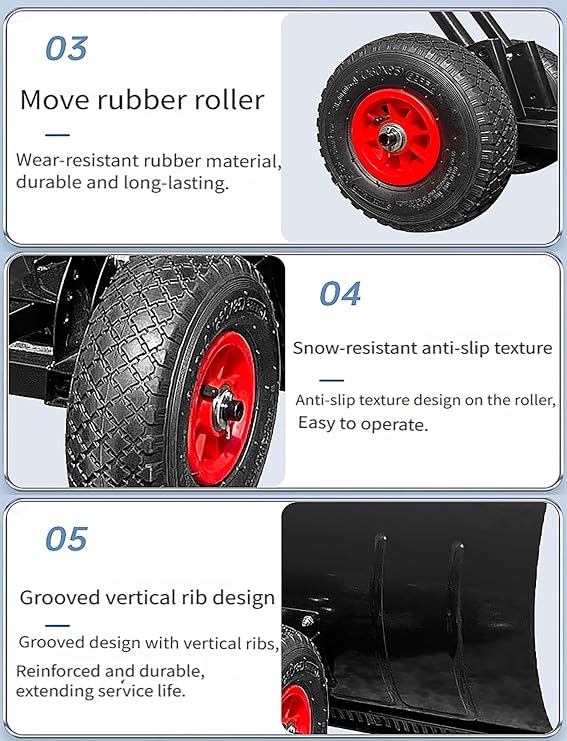 Steel Snow Pusher with Wheels, Adjustable Handle and 5-Angle Blade for Efficient Snow Clearing on Driveways, Paths and Outdoor Areas(Dual-Handle)