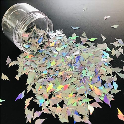 LB100 LB100 - Paquete de lentejuelas en forma de rayo plateado con purpurina - Maquillaje de belleza para festivales, rave, rostro, cuerpo y uñas,