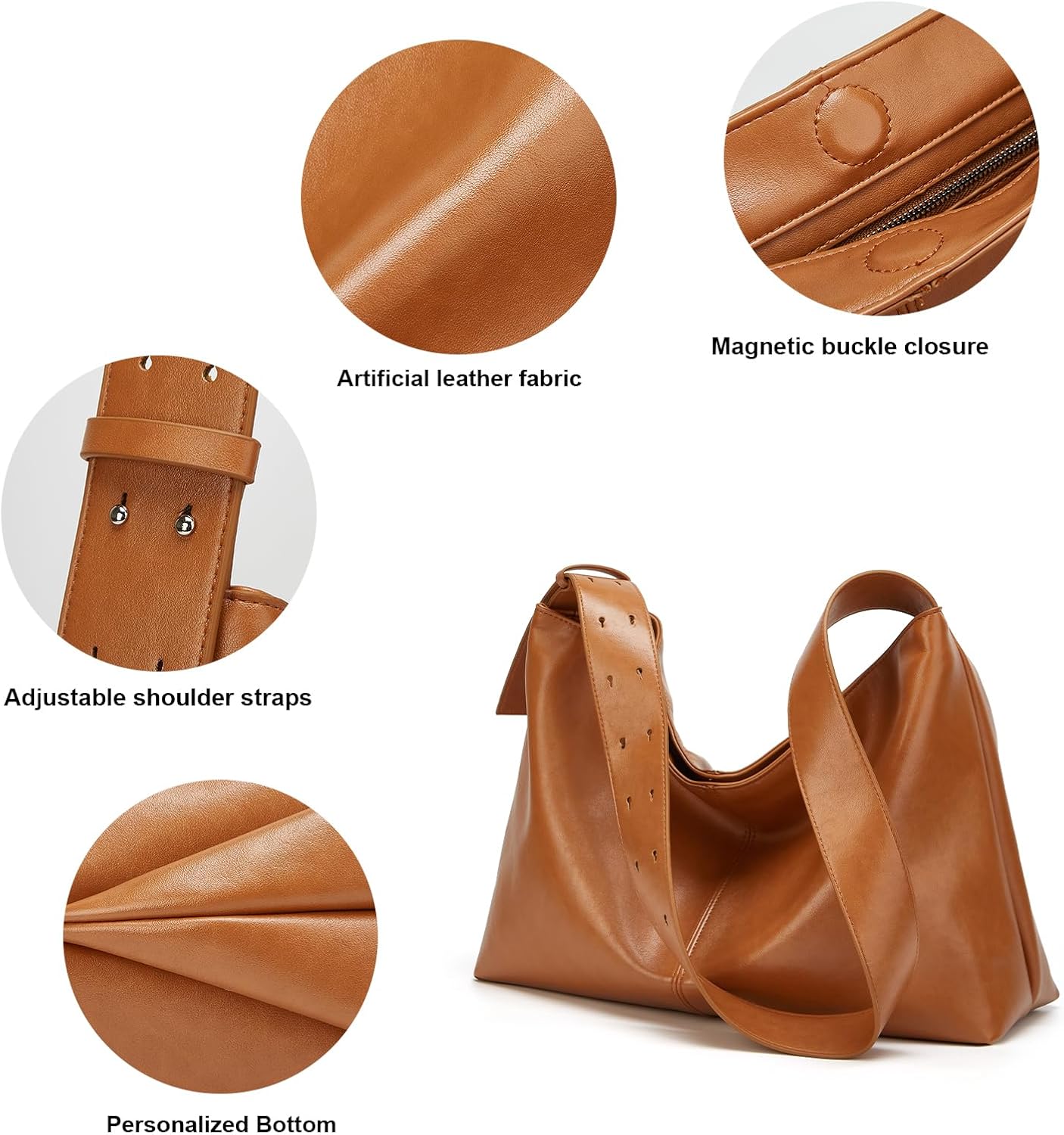 Hobo Bags for Women, Ultra Soft Foldable Vegan Leather Shoulder Handbag, Stylish Slouchy Tote Purses